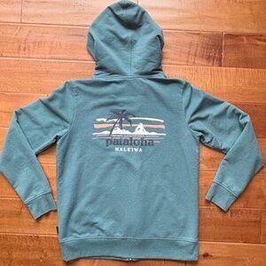 PATAGONIA Womens S Leaning Palm Hale'iwa Hoodie‎ Steal-Blue